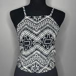 EXPRESS Tie Back Cropped Halter Tank Top Blouse Geo Chevron Black White Size M Photo 0