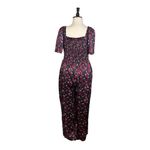 Draper James New Jumpsuit Smocked Square Neck Black Red Floral Women’s Size XXL Photo 5