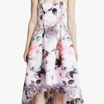 Parker Black NWOT Roxanne Strapless High-Low Gown Floral Dress spring bouquet Coquette Pleated Heart Overlay Coastal Fit Flare Formal Evening Prom Designer Luxury Photo 0