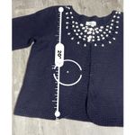 Chaus Dark Blue Short Sleeve Cardigan Sweater Beading‎ Size Large Cotton C Photo 5