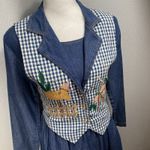 Prairie Cottagecore Denim Dress L Womens Blue Embroidered Garden Vest Donna USA Size L Photo 5