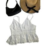 Shinestar White Rayon Gauze Shirred Peplum Tank Top Large Adjustable Straps‎ Photo 1