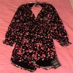 Lulus Black Floral Backless Long Sleeve Romper Photo 0