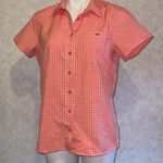 Orvis  checker print orange coral button down shirt Photo 0