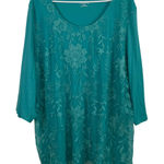 Catherines  Blue Lace Top 2X Womens Plus Long Sleeve V Neck Scallop Hem Overlay Photo 0