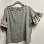 Crown & Ivy  Gray Top with Multicolor Sleeve Trim Photo 0