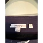 Chico's Gathered Hem Navy Blue Floral Print Short Sleeve Top 100% Cotton Size 2 L Photo 2