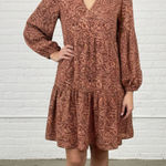 Lucky Brand  Rust Orange Paisley Babydoll Dress M Boho Flowy Tiered Photo 0