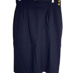 Buttons Vintage 80s Wool Pencil Skirt S Navy Blue Lined Pockets Pleat Front  Photo 0