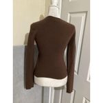 Wilfred Sweater Womens Small Brown Lace Up V Neck Ribbed Knit Long Sleeve Fitted Photo 2
