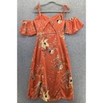 Urban Outfitters  Women's Dress Midi Off Shoulder Orange Floral Size Medium Photo 2