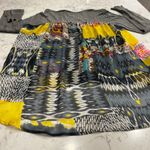 Yellow Bird Gray Cardigan Tunic Small Abstract Patchwork Long Sleeve Top‎ Photo 6