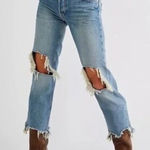 Free People Maggie Busted Knee Distressed Raw Hem Jeans Blue 29 Photo 0