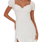 Selfie Leslie  Milkmaid Ruched Bust Puff Sleeve Mini Dress White Size Small Photo 0