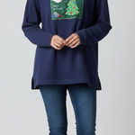 Basic Editions Holiday Peace on Earth Christmas Sweatshirt Women 2X Blue Vintage Photo 0