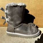 UGG  Bailey Bow Glisten Boots Mid Calf Shearling Lined Suede Metallic Silver 6 Photo 1