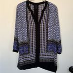 NYDJ  Blue Black White Boho Mixed Print V-Neck Blouse‎ Top Size Small Photo 4
