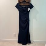 XScape NWT Scuba Off Shoulder Ruched Navy Bow Gown Size 12 Photo 3