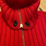 Carlisle  Vtg Heavy Ribbed Merino Wool Red Cowl Neck Button Zip Cardigan Jacket L Photo 1