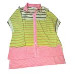 Davi & Dani  Striped Button Down Shirt WM Size Medium Neon Green Pink‎ White Gray Photo 12