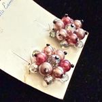 Vintage Aurora Borealis beaded Clip on Earrings on original card Pink Photo 3