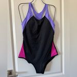 Beautikini Period One Piece Leakproof Swimsuit Racerback Black Purple XL NWT Photo 1