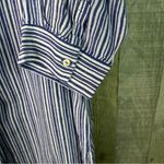 Foxcroft Size 18 Linen Purple & White Stripe Hidden Button Front Shirt Top Photo 5