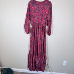 Boemo Red Paisley Tiered Boho Maxi Dress Womens L Long Sleeve Fall Peasant Size L Photo 1