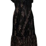 Lost + Wander Black Embroidered Ruffle Midi Dress Size L Boho Romantic Floral Photo 1