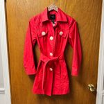 Smythe Belted Long Sleeve Collared Trenchcoat Trench Jacket Red White Button 6 Photo 14