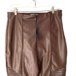 Maniere De Voir  Vegan Faux Leather Brown Ribbed Patent Leggings Moto NWT size 12 Photo 5