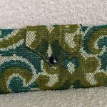 Vintage 60s Carpet Jacquard Fabric Textured Trifold Wallet Turquoise Pea Green 8 Blue Photo 0