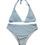 Romwe Baby Blue Swiss Dot Halter Neck 2-Piece Swim Set Photo 0