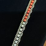 Vintage Artisan Orange and White beaded necklace Silver Photo 2