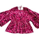Kika Vargas X Target Blouse Top Pink Floral Mum Extreme Puff Sleeve Scallop L Size L Photo 11