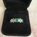 Gorgeous Faux Emerald and CZ Silver Statement Ring Size 7 Photo 1