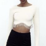 ZARA NEW Cream Long Sleeve Crop Top with Rhinestone Photo 1