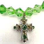 Green beaded rhinestone cross necklace Photo 8