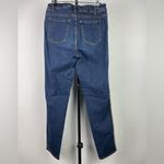 Soft Surroundings Blue Dark Wash Faux Leather Tuxedo Side Stripe Skinny Jeans Photo 4