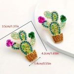 Colorful Rhinestones Design‎ Cactus Shaped Stud Earrings Alloy Gold Photo 5