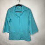 Koko Knits Vintage 70s Aqua Polyester Blazer Zip Closure Sz Medium Blue Photo 4