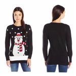Mesh & Lace Snowman Sweater, Black, White, Large Size M Photo 12