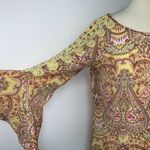 Sharagano Womens Shirt Size Small Yellow Pink Orange Geometric Print Top Crochet Photo 1