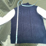 Loft Petite Cable Mixed Media Sweater cotton blue white vest shirt duo Sz LP Photo 6
