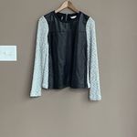Rebecca Taylor Rebecca‎ Taylor Leather Long Sleeve Shirt Black Grey Size Small Photo 1