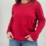 vintage cottagecore floral embroidered michigan cherry red crewneck top cotton L Size L Photo 0