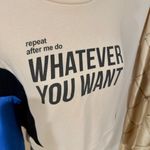 ZARA Cream and blue crew neck crop sweatshirt with "Whatever you want" print Photo 1