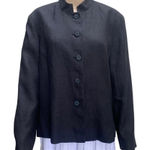 Talbots Sz 10 Irish Linen Black Mock Neck Button Down Blazer Shoulder Pads Photo 0