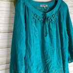 Figueroa and Flower Teal Boho Lace Peasant Blouse Size XL Photo 1