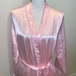 Morgan Taylor  Pink Satin Robe Ruffle Pockets Belt Tie Photo 1
